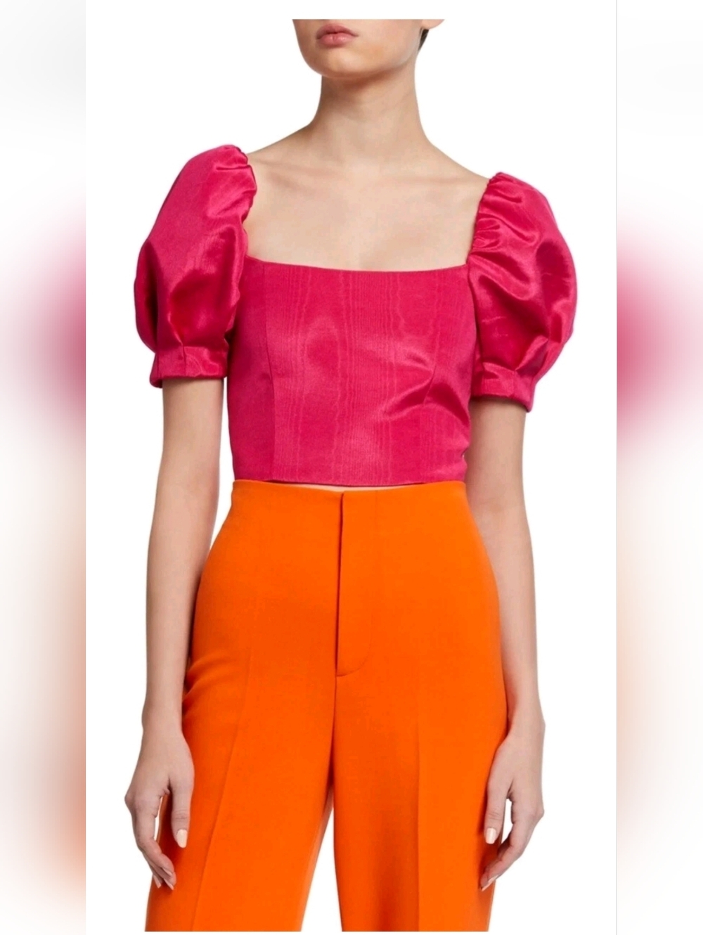 Alice + Olivia Joslyn Pink Puff Sleeve Cropped Top Size 2